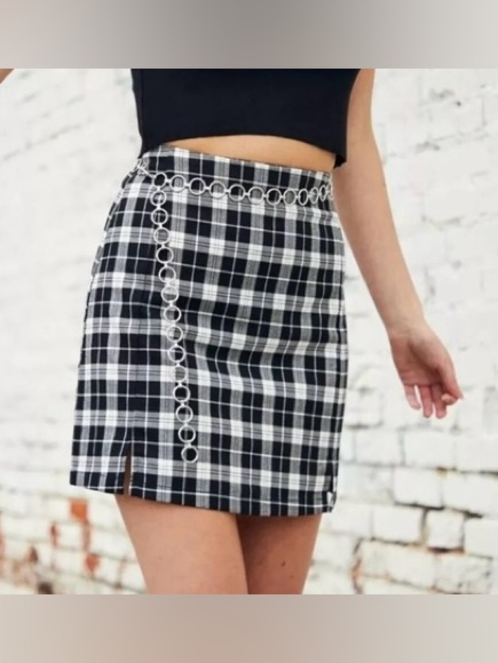 Brandy Melville Black & White Plaid Mini Skirt
